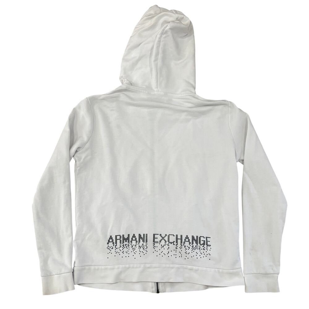 Armani Exchange Men’s Hooded Full Zip Sweatshirt White Black Logo Y2K Size Large